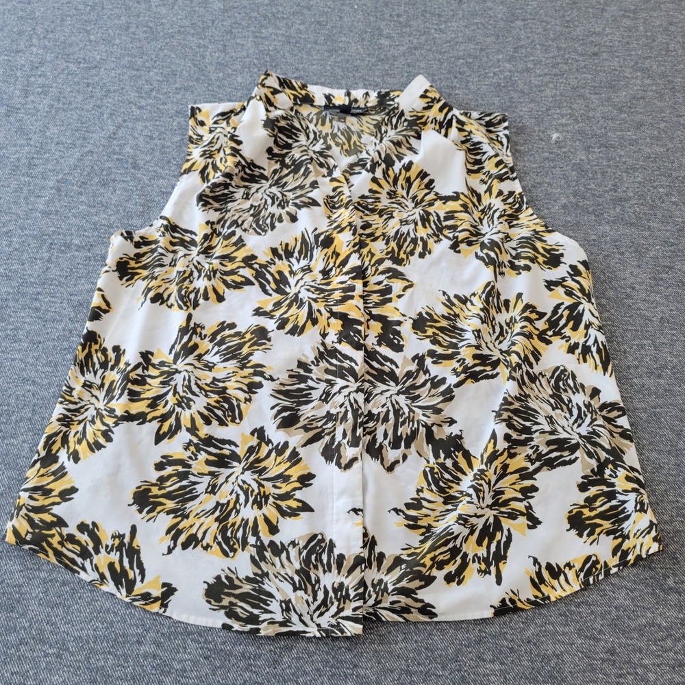 Jones New York Blouse Women 18W Yellow Floral Excellent Sleeveless Split Neck
